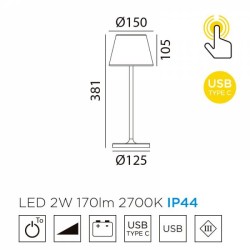 Lámpara Mash Battery USB IP44