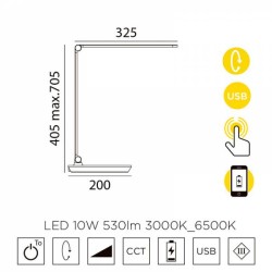 Flexo SUSI 10w 530lm CCT (3000K a 6500K) + usb