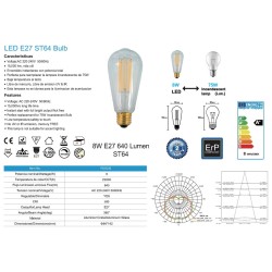 BOMBILLA LED VINTAGE ST64 E27 8W 800LM 2200K DIMABLE