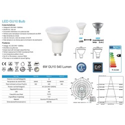 Bombilla led GU10 6W 110º  SMD 520Lm 240V 3000K